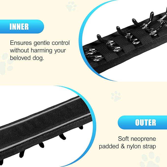 Lightweight Prong Collar for Dogs, Reflective No Pull Dog Collar | Adjustable Size Dog Pinch, Breathable Woven Fabric Air Grid Technology, Martingale Collar for Dogs Training(Black-M)