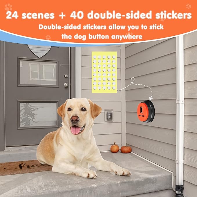 Dog Buttons for Communication,Talking Buttons for Dogs,8 Recordable Sound Buttons + 24 Scene Patterns + 1 Dog Button Mat+ 16 AAA Batteries，30 Seconds Dog Buttons for Pet Sound Training Toy