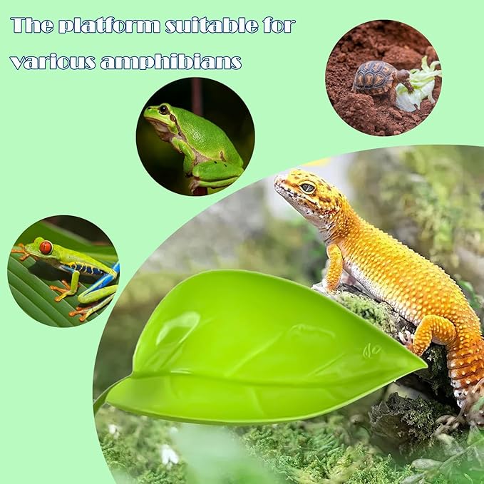 KABASI 3 Pack Plastic Leaf Platform for Reptile, Leaf-Shaped Reptile Basking Resting Spot Frog Habitat Decorations with 6pcs Suction Cups, Tree Frog Tank Accessories for African Dwarf Amphibian, Green
