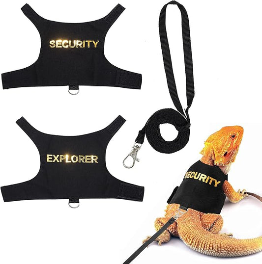 2 Pack Bearded Dragon Leashes and Harnesses, Adjustable Escape-Proof Lizard Harness with Hook & Loop Closure, Soft Pet Reptile Vest with 5ft Leash for Walking Outdoor, Fits Small Lizards and Reptiles