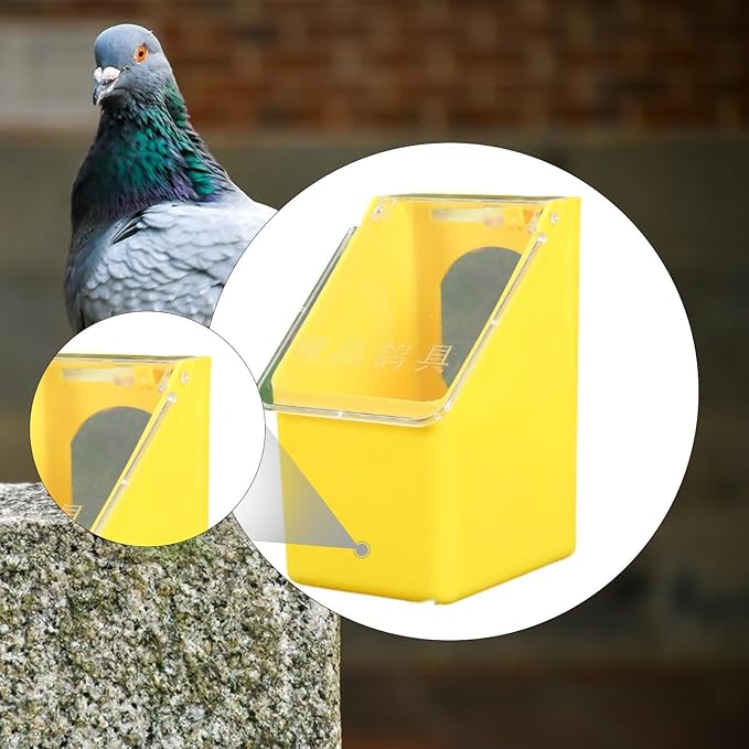 Pigeon Feeder, Food Storage Case, Single Hole Hanging Box, Dove Bird Feeding Case for Parrots Canaries Chickens Pigeons, Yellow