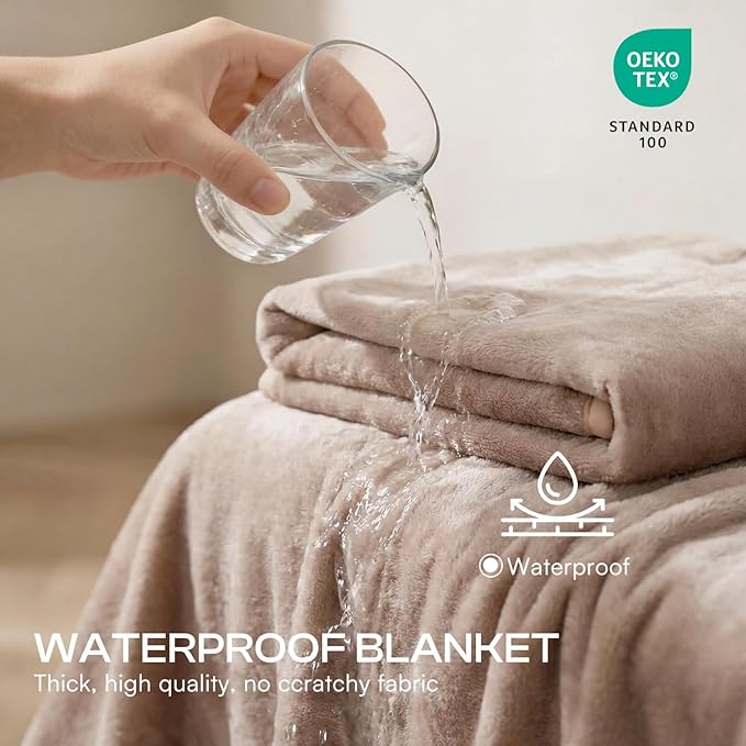 Luciphia Waterproof Blanket for Dog Washable Reversible Sherpa Fleece Throw Blanket for Bed Couch Soft Liquid Pee Proof Furniture Cover Protector for Small Medium Large Pet Cat Khaki 57" x 40"