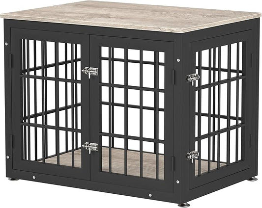 rehomerance 32 Inch Heavy Duty Dog Crate Furniture for Medium and Small Dogs, Decorative Pet House End Table, Wooden Cage Kennel Furniture Indoor, Grey
