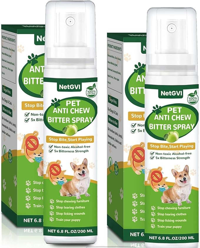 No Chew Spray for Dogs, Bitter Apple Spray for Dogs Cats Anti Chewing Licking from Furniture, Bandages, Dog Training & Behavior Aids Spray, Indoor & Outdoor Use, 200ML (Colorless, 2-Pack)