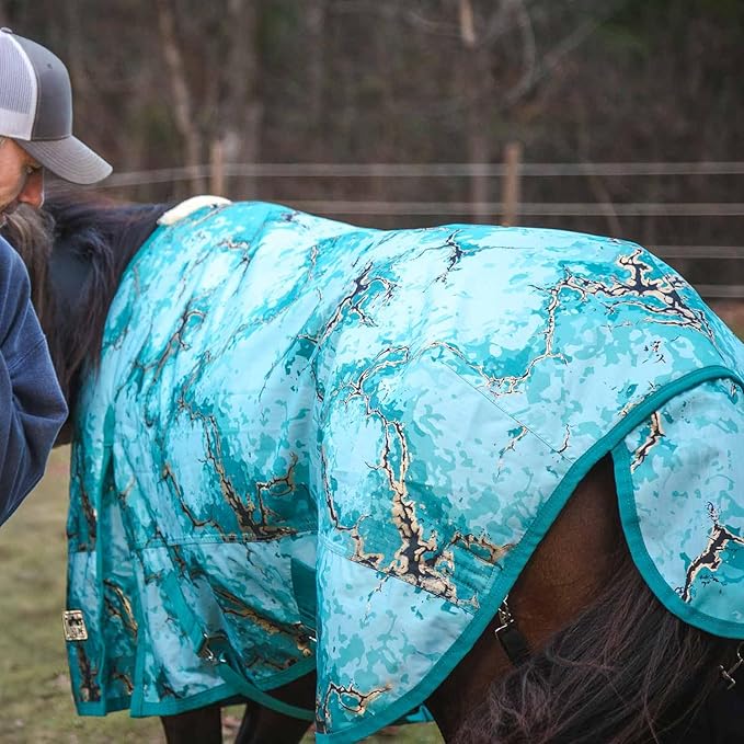 Jeffers Expression 1200 Denier Standard Neck Turnout Blanket for Horses, 66" - Water Proof, Breathable, 240 gram Polyfill for Medium Weight Warmth, Winter Protection for Stall, Barn – Bisbee Blue