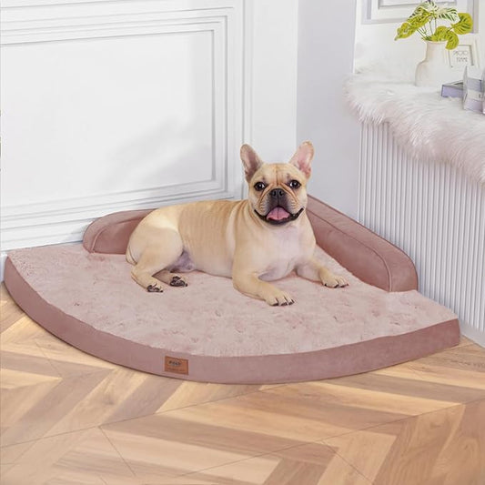 MEKIY Large Orthopedic Dog Bed with Sides Big Dog Beds with Removable Washable Cover Non-Slip Waterproof Pet Bed for Medium Large Dogs - Pink L