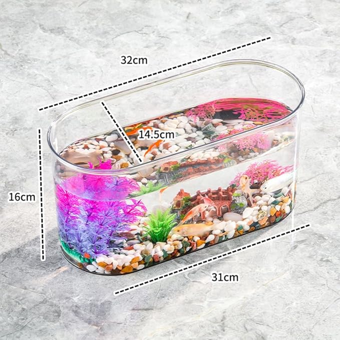 Small Turtle Tank with Basking Platform, Decor Stones and Water Grass, Aquarium Habitat with Plant Holder