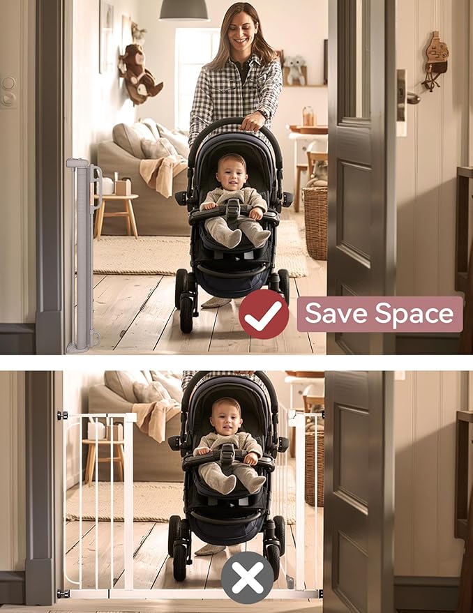 Momcozy Baby Gate, Retractable Baby Gate or Dog Gate 【Easy to USE】 for 33" Tall, Extends up to 55" Wide, for Stairs, Doorways, Hallways, Indoor, Outdoor
