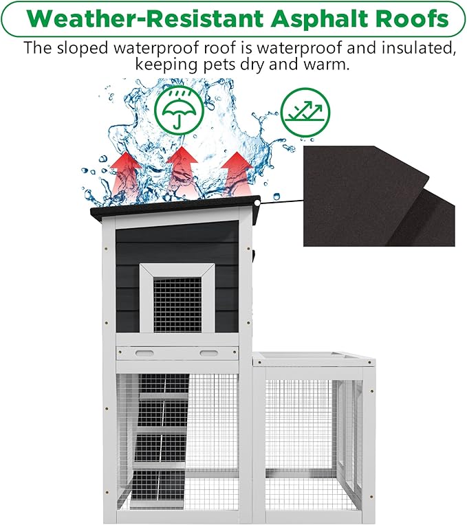 Small Chicken Coop for 2 Chickens,Wooden Chicken Coops with Nesting Boxes Indoor Outdoor,Bunny House Rabbit Hutch Poultry Pet Run Cage with 2 Waterproof Roof, Stairs&Leak-Proof-Tray (White)