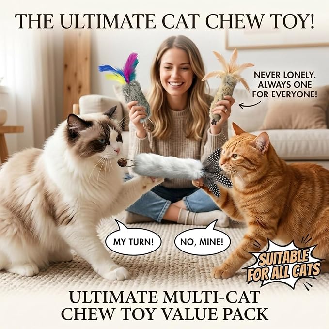 6 PCS Cat Rabbit Feather Fur Silvervine Crinkle Kicker Play Toy for Cats Indoor - Image 5