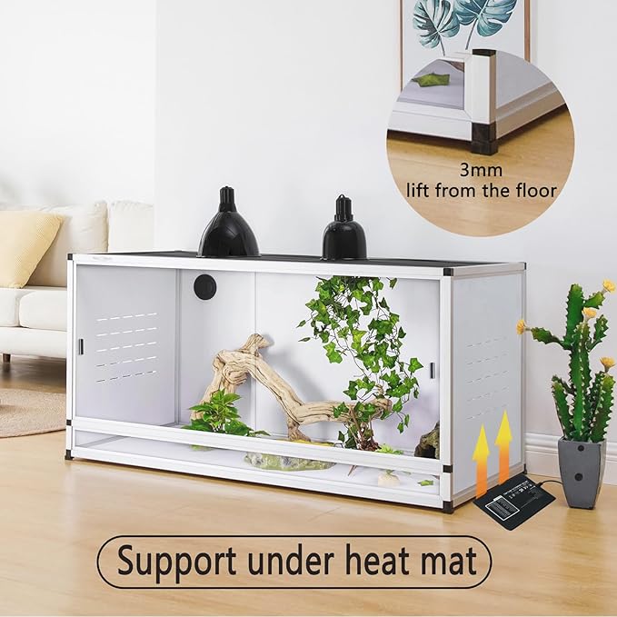 PVC Reptile Enclosure 48 * 24 * 24" Space Efficient Large Reptile Terrarium Habitat 120 Gallon for Bearded Dragon Gecko Lizard Snake, Wide Vivarium with Sliding Doors Lock (2pcs-White Panels)