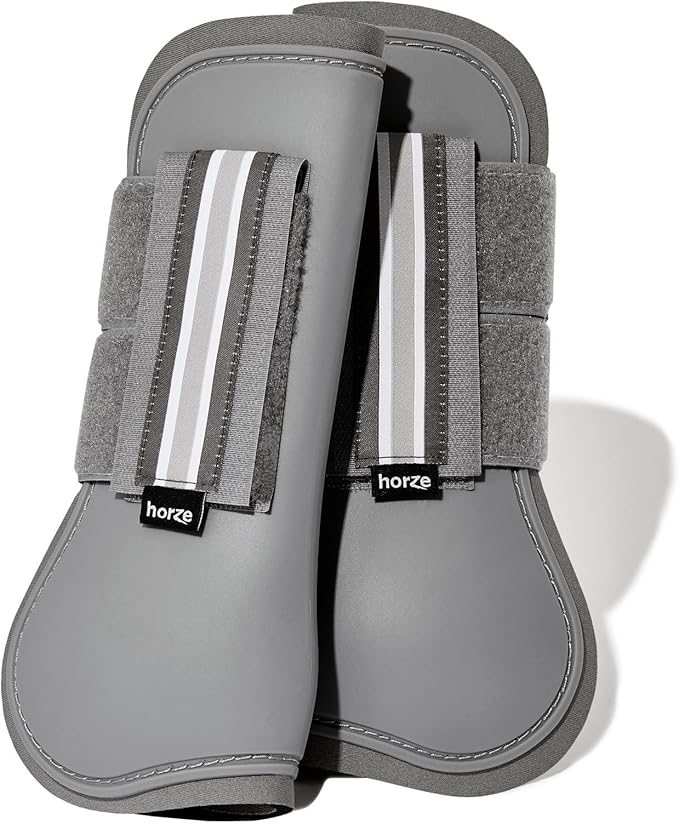 HORZE Adepto Open Front Tendon Boots | Durable Shell with Neoprene Lining - Steel Grey - Horse