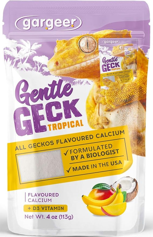 Gargeer 4oz Gecko Calcium with Vitamin D3, Phosphorus-Free, Ultrafine Powder. Ready to Use Supplement for Geckos and Fruit-Eating Reptiles. Pure Dust with Real Organic Fruits. Made in the USA