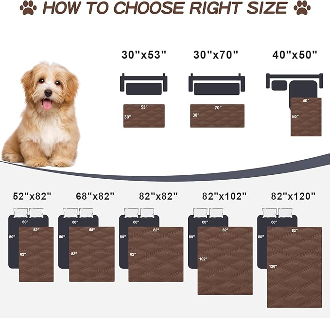 Smiry Waterproof Dog Bed Cover Blanket 82x102, Soft Reversible Pet Blanket, Washable Leakproof Cats Dogs Couch Cover for Sofa, Couch, Furniture, Brown/Chocolate