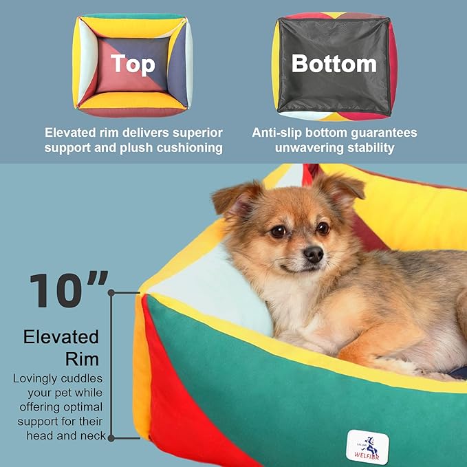 290 GSM Cotton Canvas Dog Couch Bed, Washable Removable Cover, Tough Bolster with Supportive Chopped Foam, Anti-Slip Bottom (Medium)