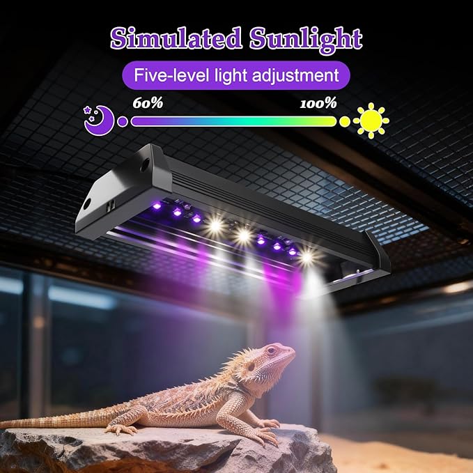 Dimmable uvb Light for Reptiles, 3 Modes Lighting,Adjustable 4, 8, 12 Hour Cycles, 4W LED UVA UVB Reptile Lamp for Bearded Dragon, Turtles, Snake and Lizard