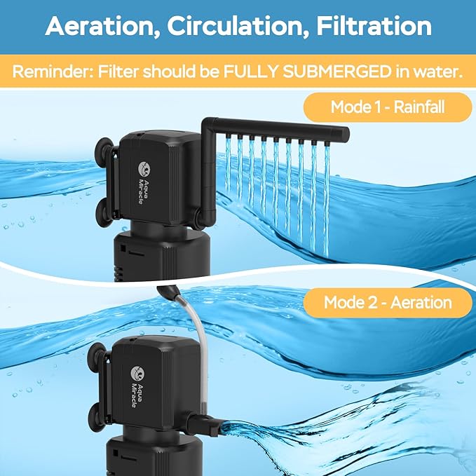 AquaMiracle Fish Tank Filter with Timer & Filter Sponge, 400GPH U - V Aquarium Filter with Aeration & Rainfall Modes, Effective Turtle Filter for Green Water Control (80-200 Gal Tank)