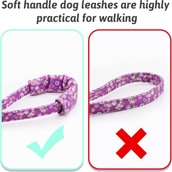 Dog Collar and Leash Set Girls Adjustable Puppy Collars with Floral Bow Tie for Small Medium Large Female Dogs, Purple, L