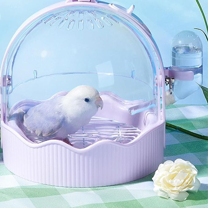 Bird Cage Small Bird Aviary Parrot Cage Flight Birdcag Bird Carrier Travel Cage Parakeet Cage with Water Bottle Shoulder Bag Cage(Purple,with Shoulder Belt)