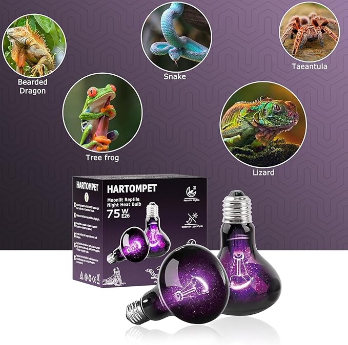 HARTOMPET 75W Reptile Light Bulb, Simulate Moonlight, Purple Basking Lamp,Ideal for Aquariums Tanks