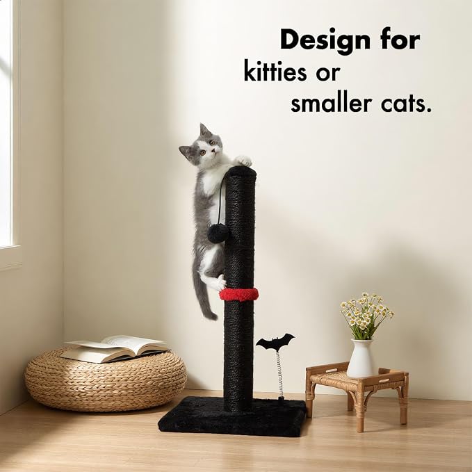 MECOOL Cat Scratching Post Premium Sisal Scratch Posts with Hanging Ball Vertical Scratcher for Indoor Cats and Kittens,Black - Image 5