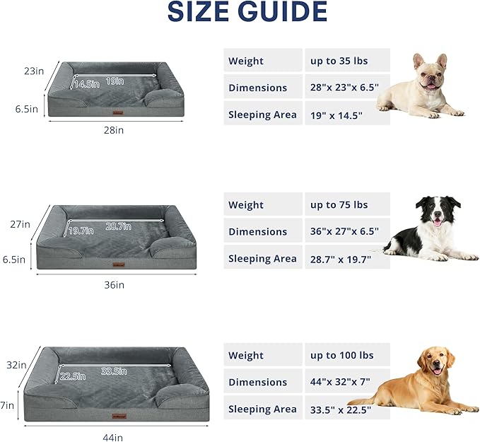 aodisman Orthopedic Dog Bed Medium Size Dogs, Waterproof Memory Foam Sofa Pet Beds with Sides,Cozy Egg-Crate Foam with Extra Head and Neck Support, Washable Cover & Nonslip Bottom,Grey
