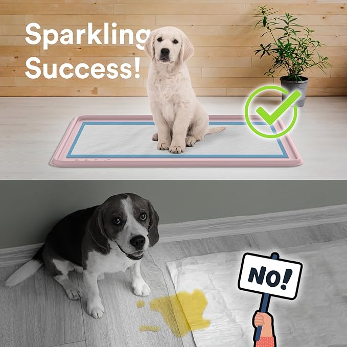 Pee Pad Tray Holder for Dogs - Fits Up to 22 x 22 in. Square Potty Training Pads No Spill Raised Lip High Edge Silicone Mat, Extra Thick and Non-Slip for Indoor Floor Protection (Small, Pink) | eenk