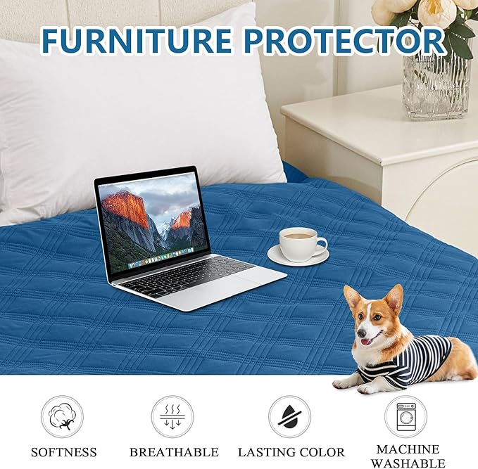 hyha Waterproof Dog Blanket, Reversible Pet Bed Blanket, Soft Sofa Couch Cover for Dogs Washable, Waterproof Pet Couch Covers for Sofa Puppy Cats Furniture Protector(40"x80", Navy Blue/Blue)