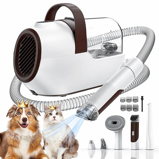 Dog Grooming Vacuum, Dog Grooming Kit with Pet Clipper Nail Grinder, 3 Suction Modes Dog Brush Vacuum with 6 Pet Grooming Tools (Auburn)