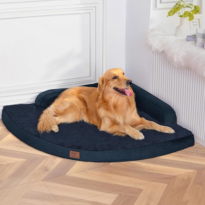 MEKIY Large Dog Bed - XL Orthopedic Egg-Crate Memory Foam Dog Beds with Removable Washable Cover, Waterproof Pet Beds with Non-Slip Bottom, Navy Blue