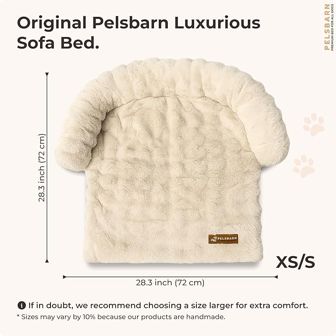 Pelsbarn Dog Bed for Couch, Luxurious Sofa Bed for Dogs with Non-Slip Oxford Bottom - Faux Rabbit Fur with Removable Cover, Small, Beige - 28x28 in