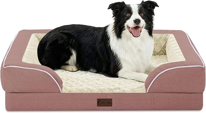 Orthopedic Dog Beds for Large Sized Dogs, Waterproof Memory Foam Large Pet Bed with Sides 35x22Inch, Non-Slip and Egg-Crate Foam Big Dog Couch Bed with Removable Washable Cover, Pink