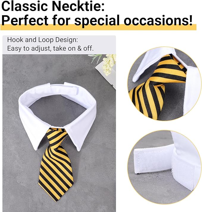 Segarty Neck Ties for Dogs, 6pcs Adjustable Dog Tie White Collar with Formal Classy Stripped Necktie for Pet Cats Small and Medium Boy Puppy Pets Tuxedo Wedding Birthday Gift