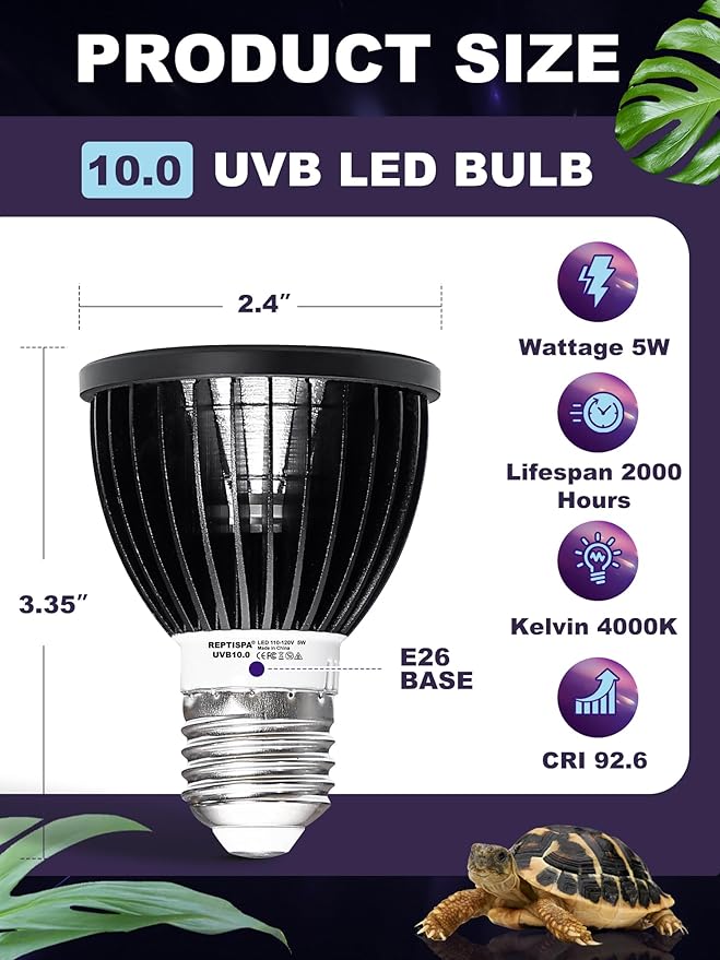 LED UVB Light for Reptiles, 5W 10.0 LED UVB Lamp, Reptile UVB Bulb for Bearded Dragon Lizard Gecko Snake Turtle, Provide Sufficient UVB Exposure Tropical & Desert Reptiles