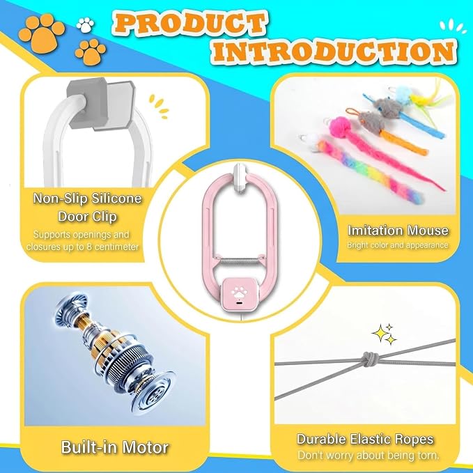Interactive Cat Toy, Electric Cat Teaser, Door Clip, 2 Motion Modes,Pink - Image 8