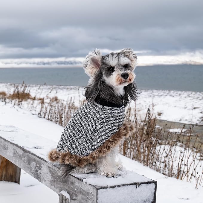 Dog Sweater Cloak, Pearl Cotton Bouclé Yarn Puppy Sweater, Cold Weather Coat Knitwear for Small Dogs, Classic Turtleneck Thick Dog Clothes with Thick Fluff DS95M