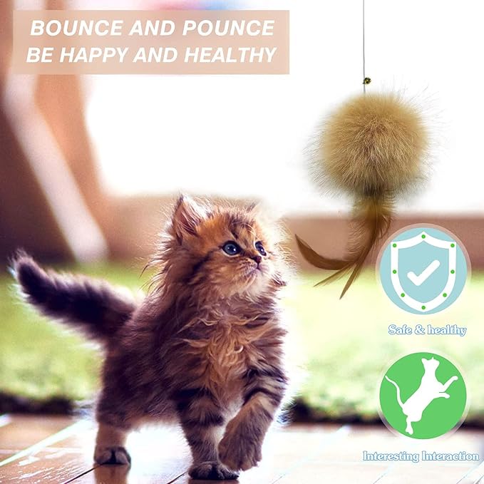 Cat Toys - Rainbow Wand, Feather Flips Plush Ball, Interactive Feather Teaser for Kitten Exercise - 3 Pack - Image 4