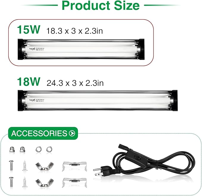 T5 UVB Reptile Light Fixture Upgrade Burn-proof HO UVB Bulb Lighting Combo Kit 10.0 UVB Light for Reptile Terrarium Fluorescent 15W Reptile Light Bar UVA UVB Desert Lamp for Bearded Dragon Turtle Tank