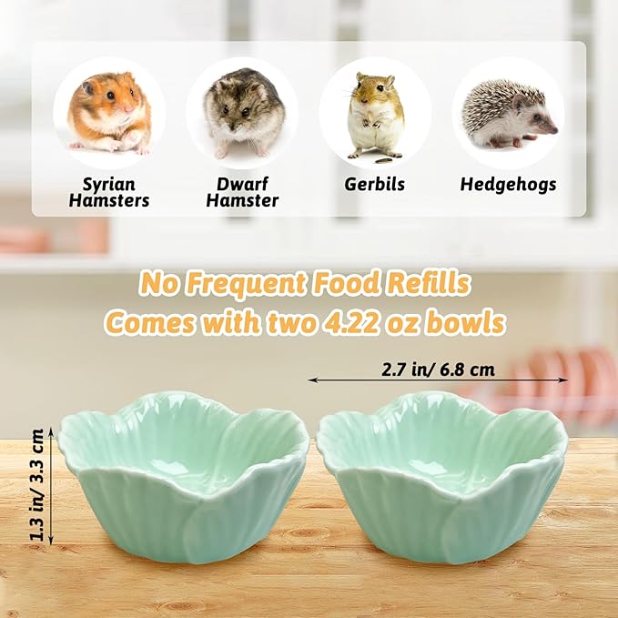 Tfwadmx 2 Pcs Ceramic Pet Hamster Bowl, Dwarf Hamster Food Bowl Feeder, Small Animal Food Dish for Guinea Pigs, Hedgehogs, Mice, Pygmy Hamsters, Robertsky'S Cheeky Mice (Cyan)