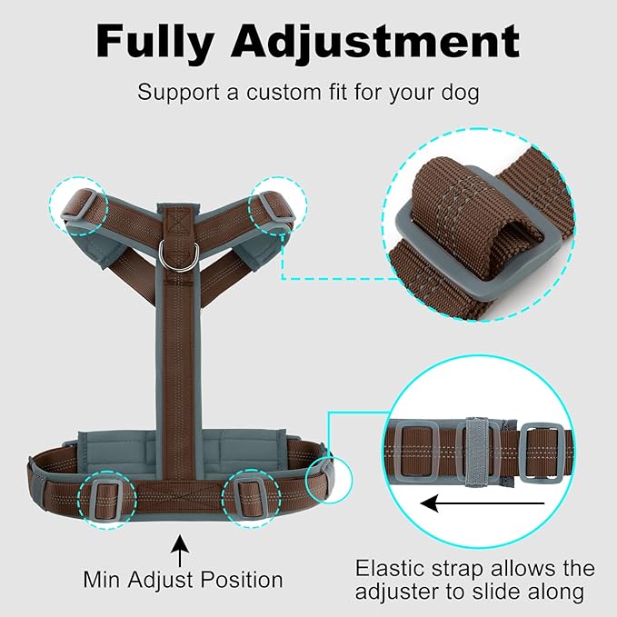 Plutus Pet No Pull Dog Harness, Adjustable Nylon Harness with Soft Padding, Reflective and Heavy Duty Dog Harness for Small, Medium, Large Dogs(Chocolate, XL)