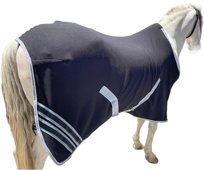 Majestic Ally Anti Pill Fleece Horse Blanket /Sheet with Silver Braided Rope (Black, 70)