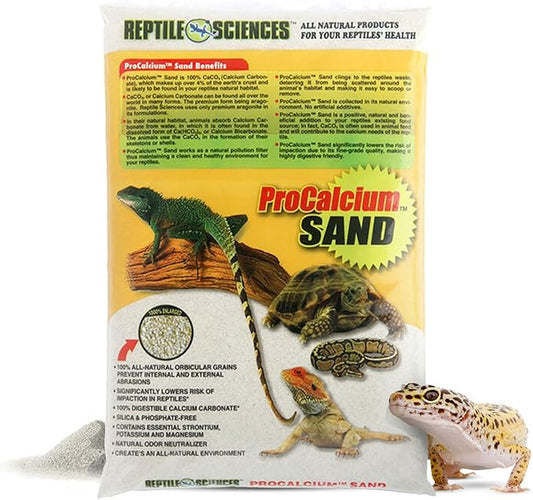 Reptile Sciences Natural White Pro-Calcium Terrarium Sand - 10 lbs - Natural Substrate for Reptile Habitats, Supports Digging & Enclosure Maintenance