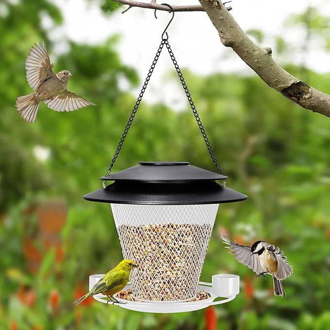 Garden Bird Feeder Weather Rain Protections Feeding Station with Water Bowl Hanging for Outdoor Wild