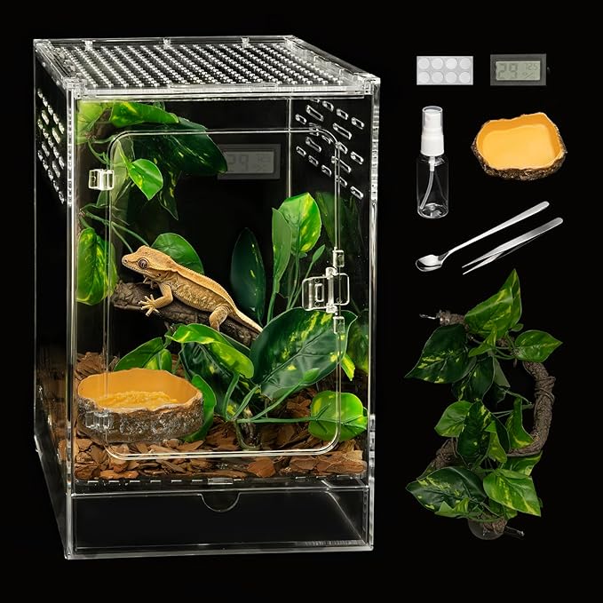 Reptile Terrarium,6" x 6" x 10" Tall Crested Gecko Tank,Polycarbonate Starter Kit Vertical Reptile Enclosure with Ventilation for Arboreal Tarantula Cribs,Tree Frog Cage,Small Reptiles Habitat