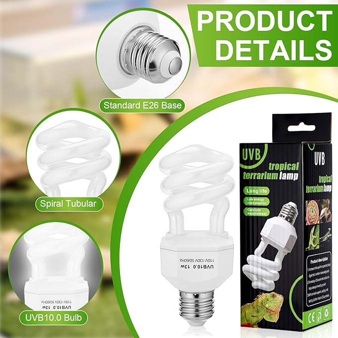 4 Pack UVB Reptile Light Bulb 10.0 Bulb for Desert Reptiles UVB Light Compact Fluorescent Terrarium Lamp for Bearded Dragon, Lizard, Tortoise, Iguanas, Snake, Gecko (13w,Light10.0)