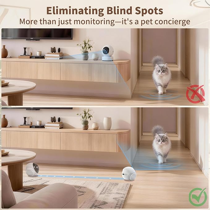 1080P Pet Camera Robot: Indoor Movable Home Security Camera with App Control, Night Vision, 2-Way Talk, Motion Detection, SD Card Storage, Smart Pet Cam for Cat/Dog/Baby/Elderly Monitor