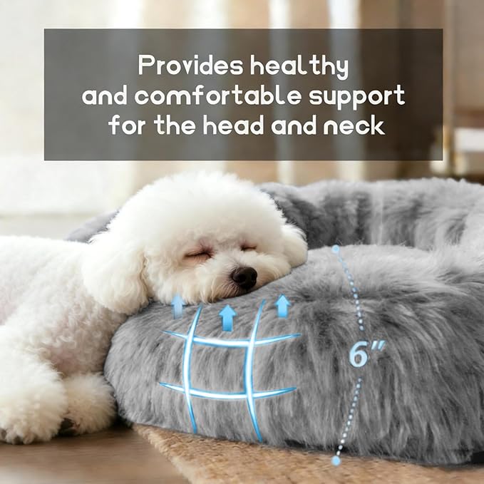 Comfort Donut Dog Bed for Small Dogs, Cat Bed & Pet Bed for Indoor Use, Medium Size with Soft Plush, Round Dog Beds for Large Dogs and Cats (Light Gray, 20''Lx20''Wx8''Th)