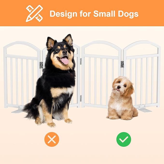 Snughome Short Dog Gate Indoor, 19.69" H Freestanding Small Dog Door Gates with Support Feet, Expands Up to 48" Wide Foldable Pet Gates for Doorway, 4 Panel Folding Pet Door Pet Fence for Puppy, White