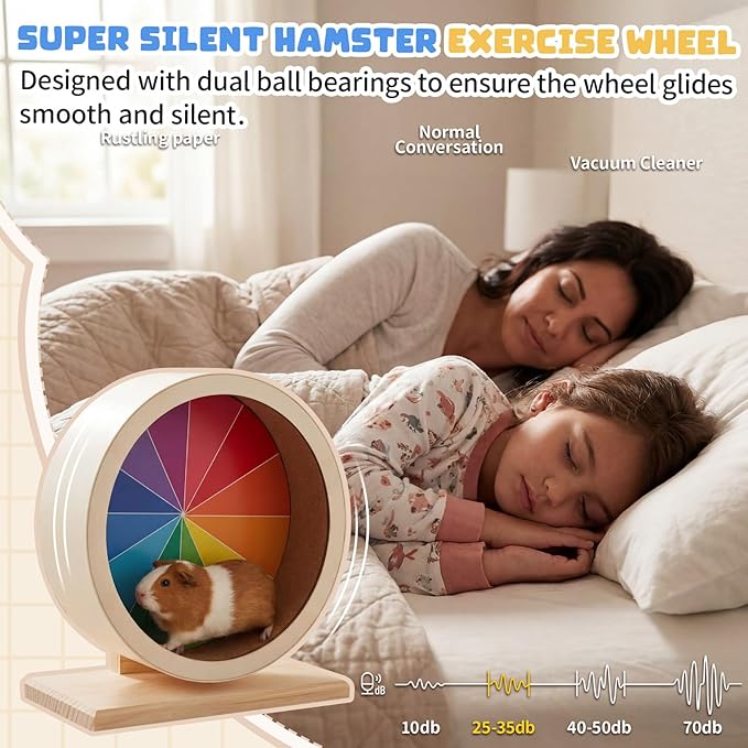 Geelin 9 Inch Hamster Wooden Silent Wheel, Rainbow Printed Small Animal Exercise Wheel, Quiet Spinner Hamster Running Wheels Prevent Depression Toys for Hamsters, Gerbils, Mice and Other Small Pets
