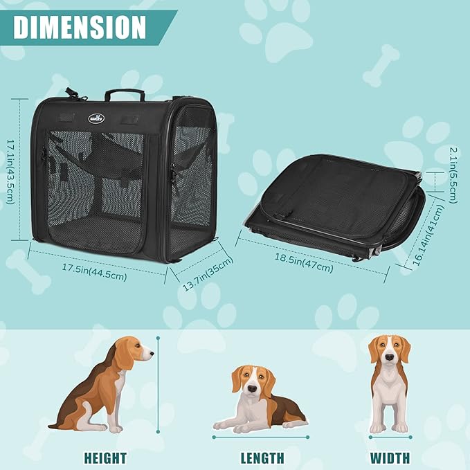 Wakytu Portable Large Cat Carrier, Soft-Sided Pet Crate Kennel for Small Dog | Arch Design, 4 Mesh Windows, 3 Entrance, Hammocks, Lockable Zipper | Perfect for Travel, Indoor Outdoor Use